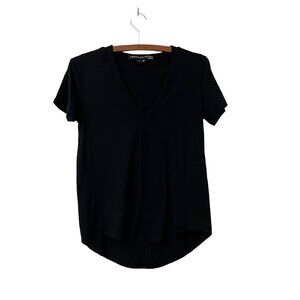 Veronica Beard Womens Black Pima Cotton Deep Vneck Short Sleeve Tshirt Size XS